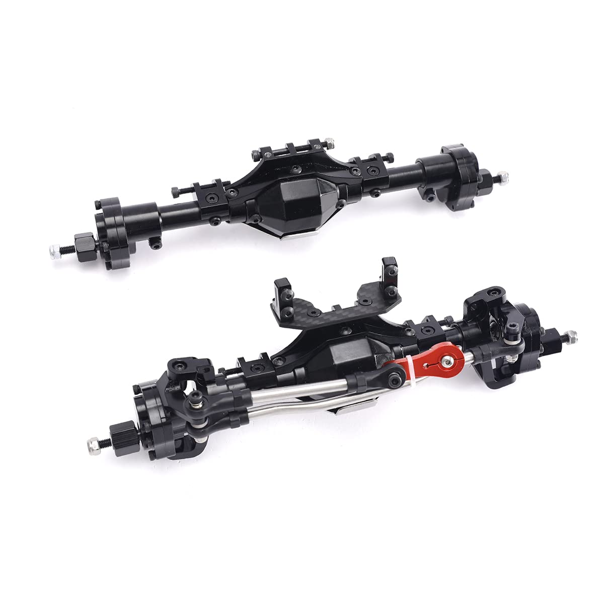 Aluminum Front / Rear Portal Axles Set for 1/10 Axial SCX10 II 90046 90047 RC Crawler Car (Black)