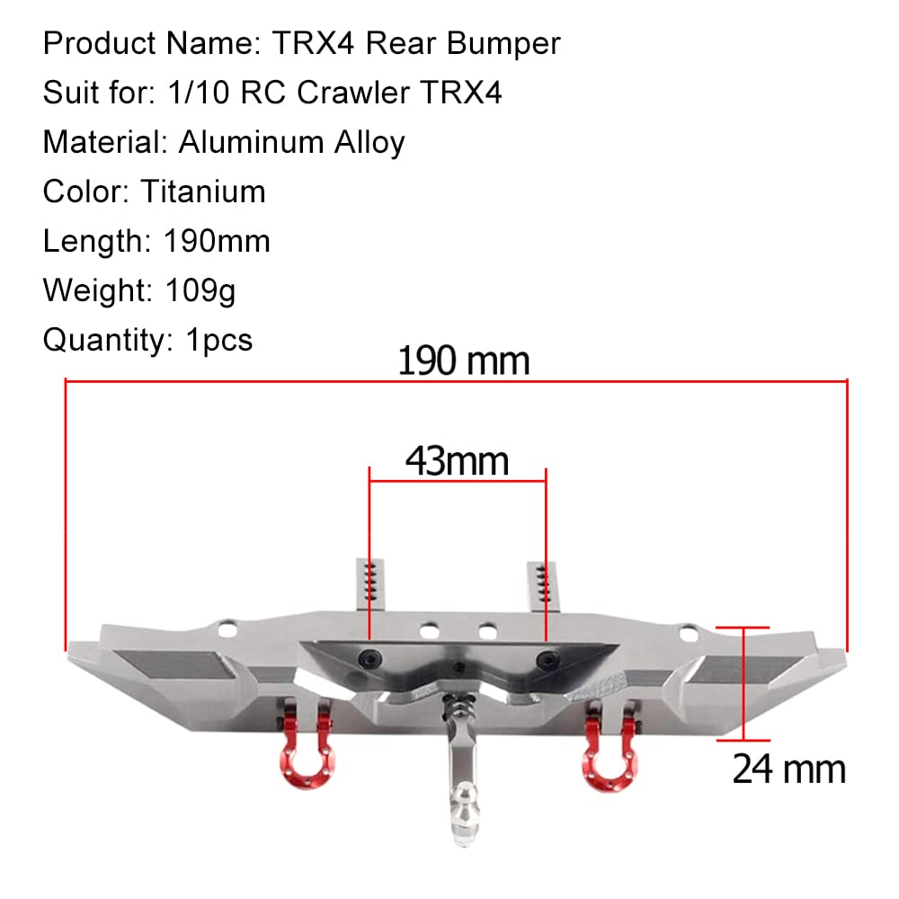 Aluminum Rear Bumper with Trailer Hitch for 1/10 Traxxas TRX4 RC Crawler Upgrade Parts (Titanium)