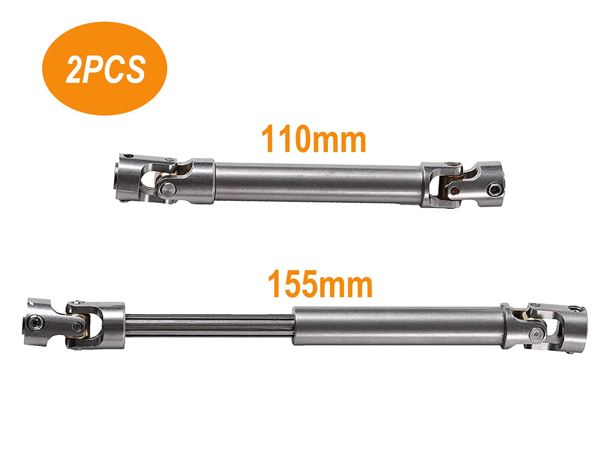 Aluminium Universal Drive Shaft Upgrades Accessories for 1/10 SCX10 RC Car Truck Rock Crawler 110-155 mm(2PC)