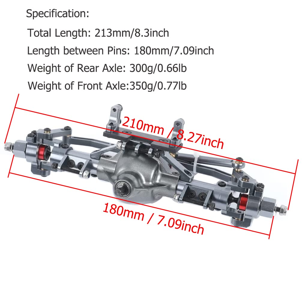 1:10 Rock Crawler Axle, Aluminum Alloy Front and Rear Axle for Axial SCX10 RC Crawler Car (Titanium)