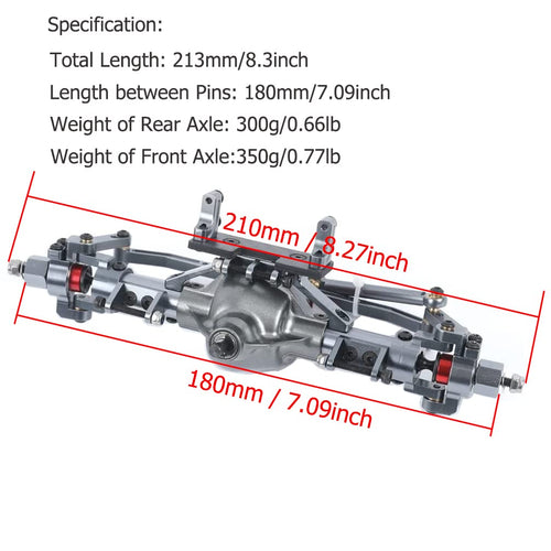 1:10 Rock Crawler Axle, Aluminum Alloy Front and Rear Axle for Axial SCX10 RC Crawler Car (Titanium)