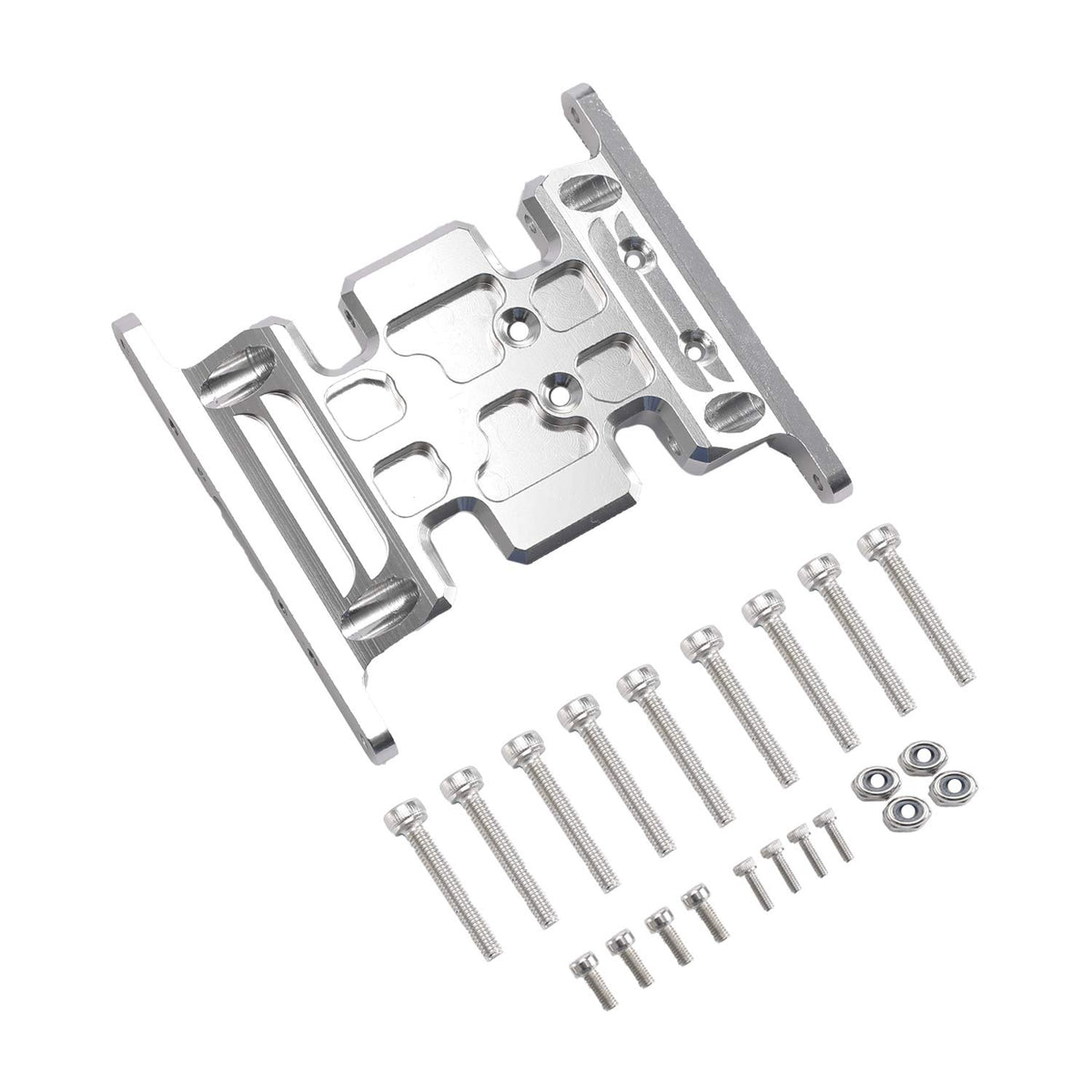 Aluminum Alloy Center Skid Plate Transmission Mount for 1/10 Axial SCX10 90022 90028 RC Crawler Car Upgrade Parts (Silver)