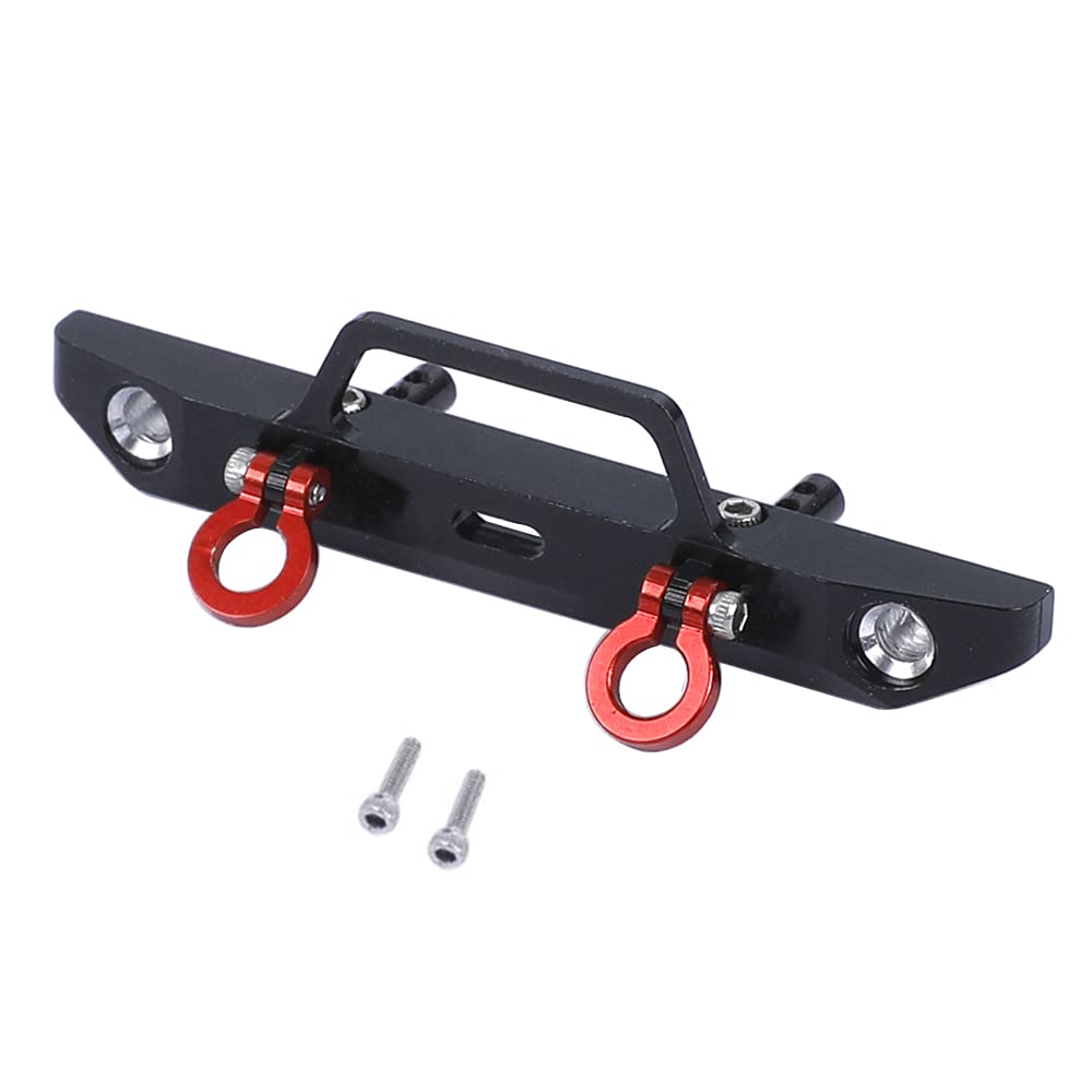 Black metal bumper with red hooks and screws on a white background