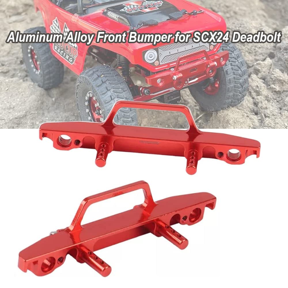 Red aluminum alloy front bumper for SCX24 Deadbolt on a white background